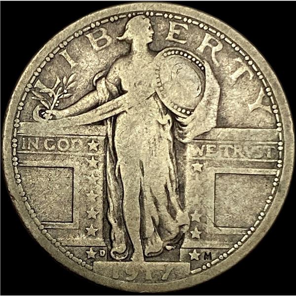 1917-D Type 1 Silver Standing Liberty Quarter NICELY CIRCULATED
