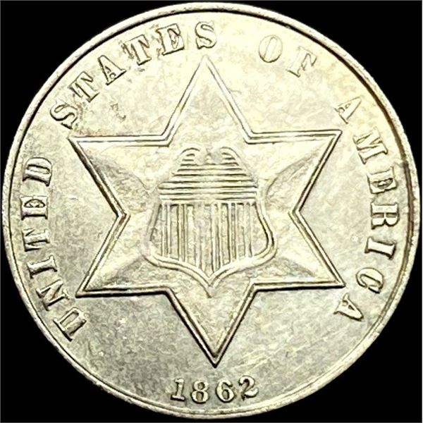 1862 Silver Three-Cent Piece CLOSELY UNCIRCULATED