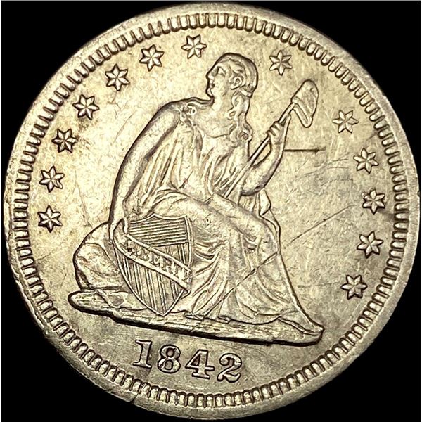 1842-O Silver Seated Liberty Quarter CLOSELY UNCIRCULATED