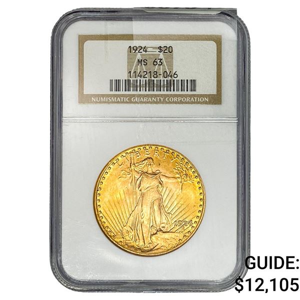 1924 $20 Gold Double Eagle NGC MS63
