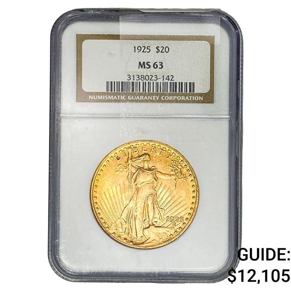 1925 $20 Gold Double Eagle NGC MS63