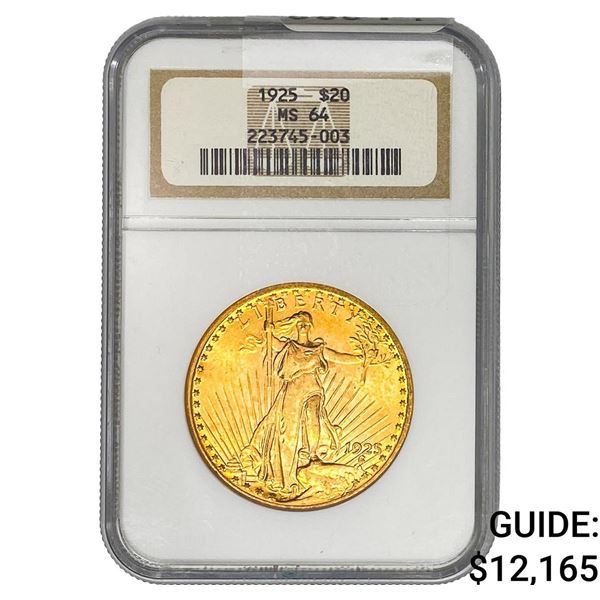 1925 $20 Gold Double Eagle NGC MS64