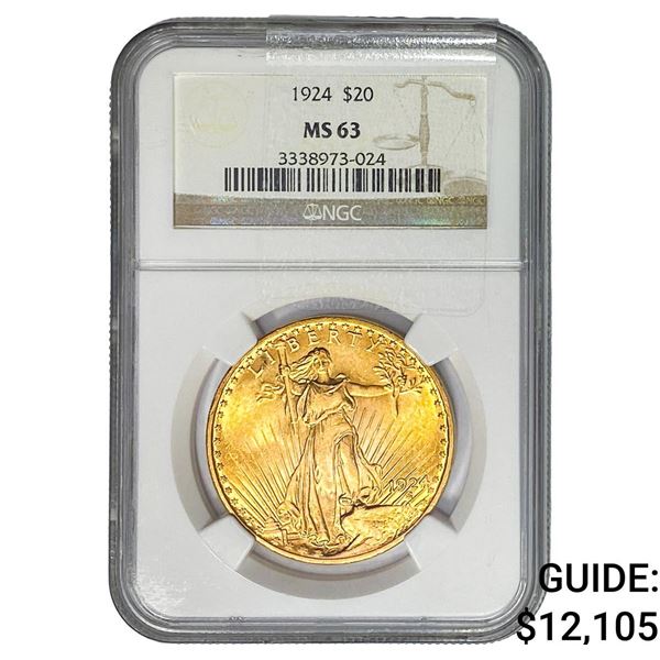 1924 $20 Gold Double Eagle NGC MS63