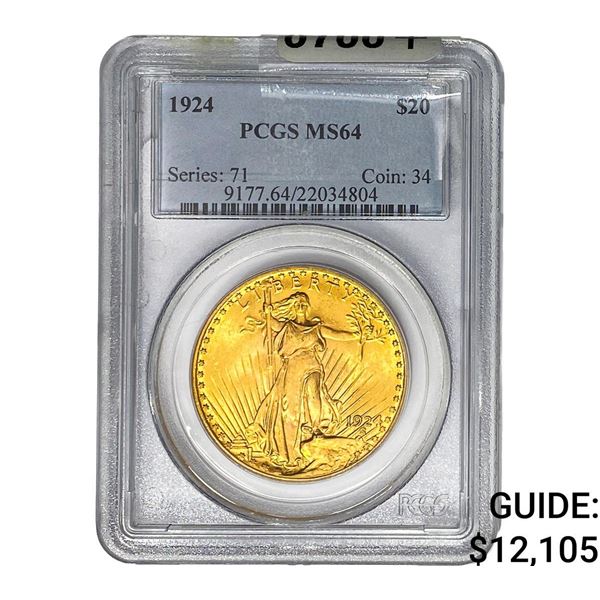 1924 $20 Gold Double Eagle PCGS MS64