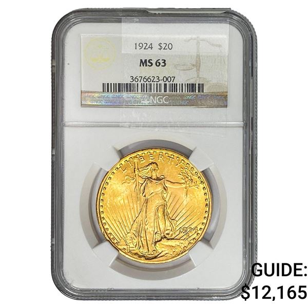 1924 $20 Gold Double Eagle NGC MS63