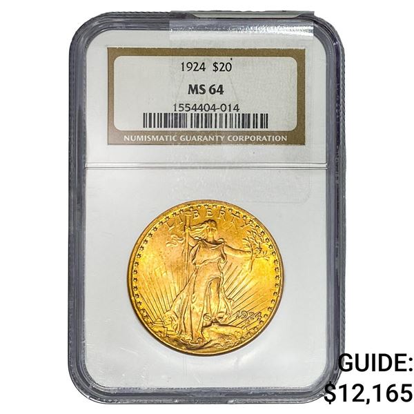 1924 $20 Gold Double Eagle NGC MS64