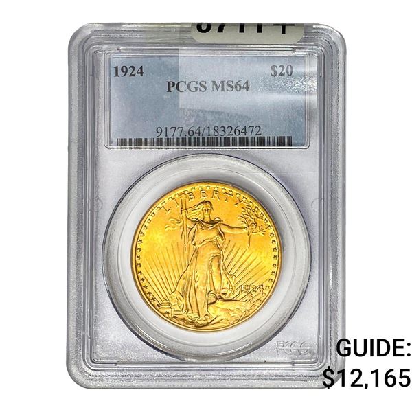1924 $20 Gold Double Eagle PCGS MS64