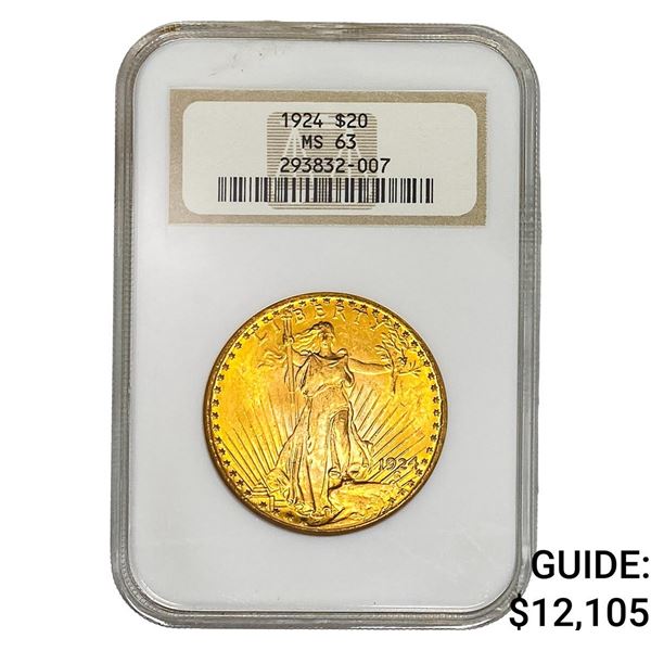 1924 $20 Gold Double Eagle NGC MS63