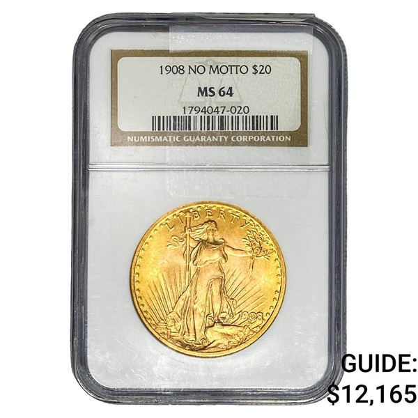 1908 $20 Gold Double Eagle NGC MS64