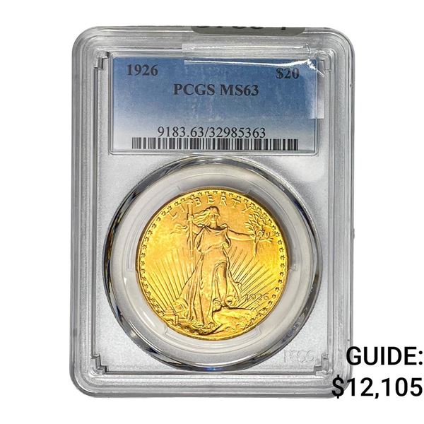 1926 $20 Gold Double Eagle PCGS MS63