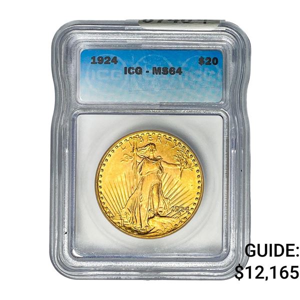1924 $20 Gold Double Eagle ICG MS64