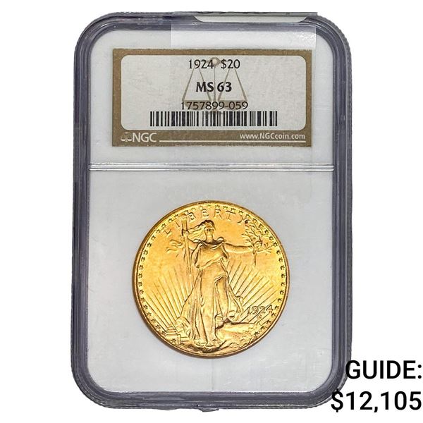 1924 $20 Gold Double Eagle NGC MS63