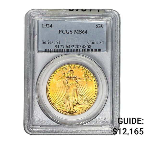 1924 $20 Gold Double Eagle NGC MS64