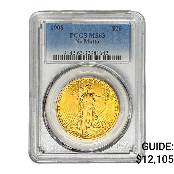1908 $20 Gold Double Eagle NGC MS63 No Motto
