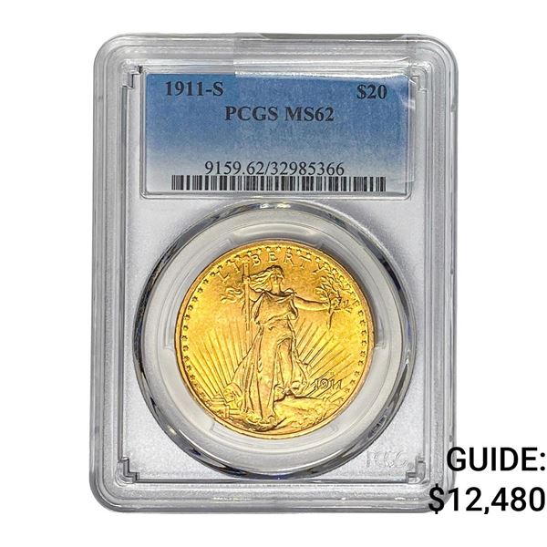 1911-S $20 Gold Double Eagle PCGS MS62