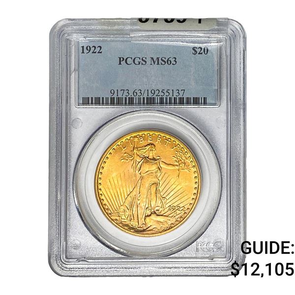1922 $20 Gold Double Eagle NGC MS63