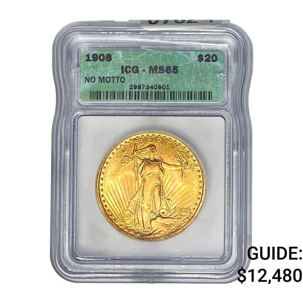 1908 $20 Gold Double Eagle ICG MS65