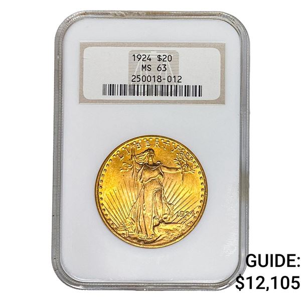 1924 $20 Gold Double Eagle NGC MS63