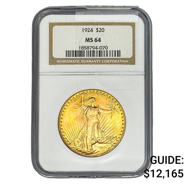 1924 $20 Gold Double Eagle NGC MS64