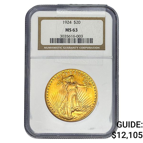 1924 $20 Gold Double Eagle NGC MS63