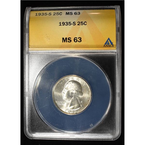 1935-S WASHINGTON QUARTER ANACS MS 63