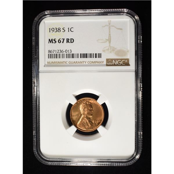 1938-S LINCOLN CENT NGC MS-67 RD