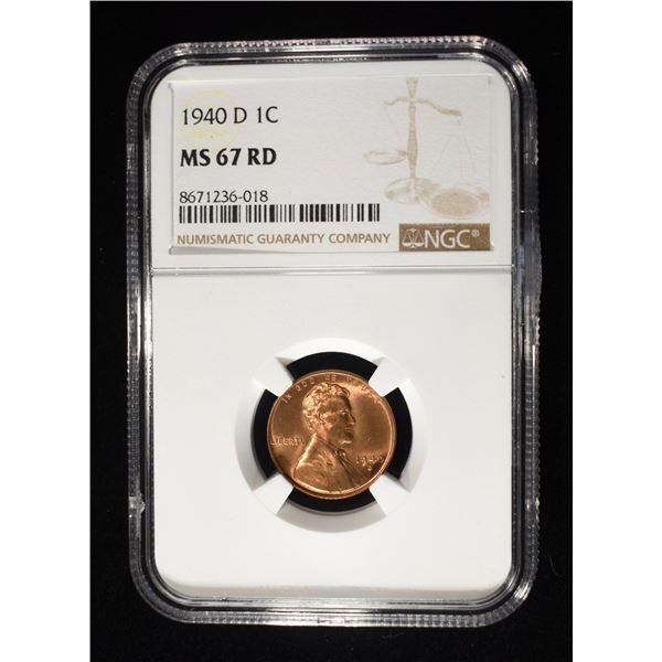1940-D LINCOLN CENT NGC MS-67 RD