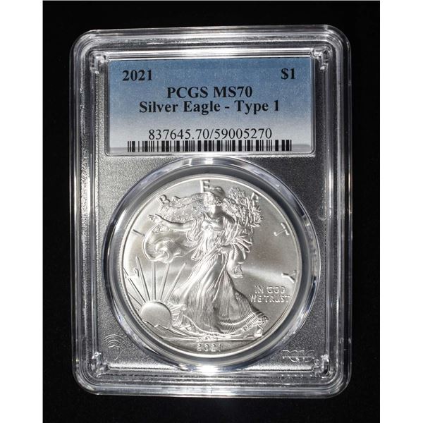 2021 TYPE 1 AMERICAN SILVER EAGLE PCGS MS70