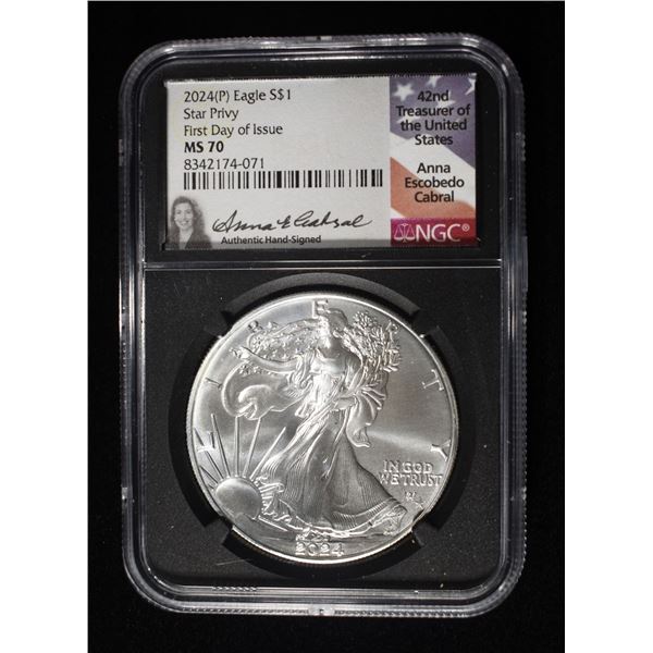 2024-(P) SILVER EAGLE STAR PRIVY NGC MS-70 1ST DAY