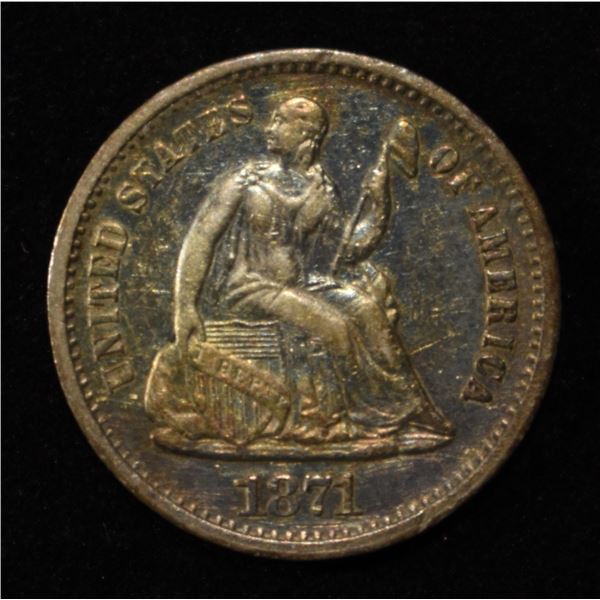 1871-S SEATED LIBERTY HALF DIME CH AU COLOR