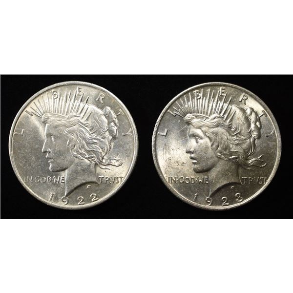 1922 & 1923 PEACE DOLLARS CH BU