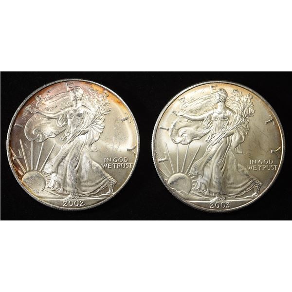 2002, 03 AMERICAN SILVER EAGLES