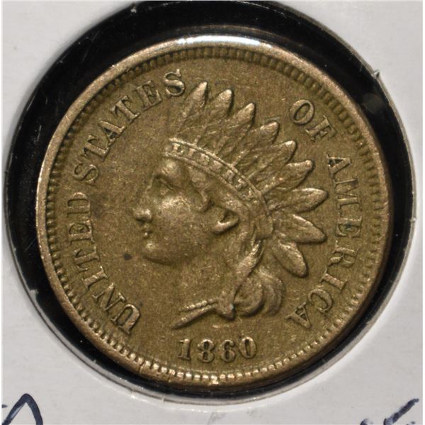 1860 INDIAN CENT XF/AU POINTED BUST