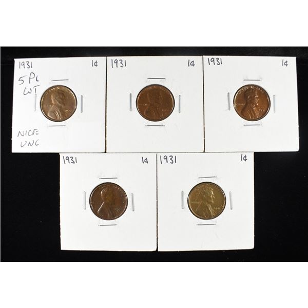 (5) 1931 LINCOLN WHEAT CENTS NICE UNC
