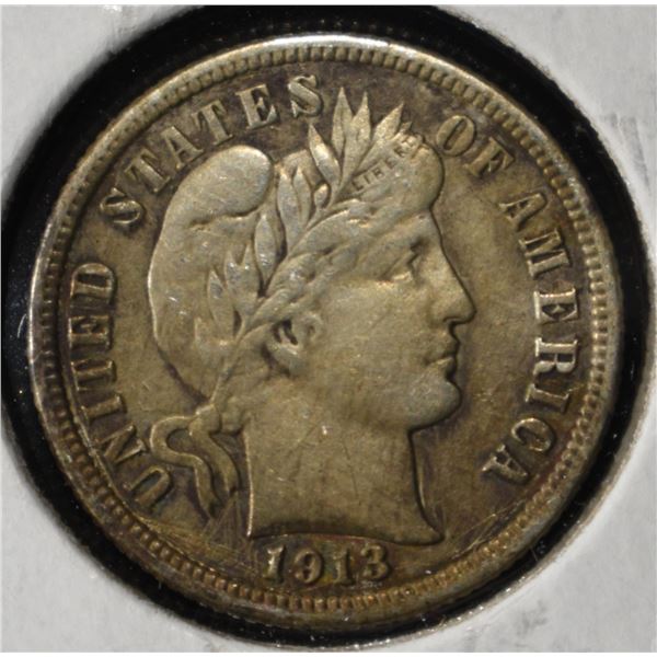 1913 BARBER DIME AU