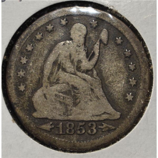1853 LIBERTY SEATED ARROWS&RAYS QUARTER VF
