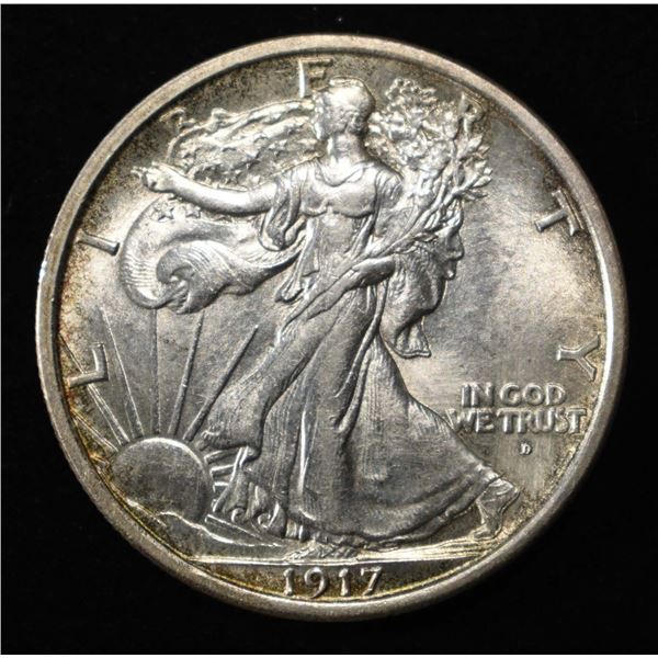 1917-D WALKING LIBERTY HALF DOLLAR OBV CH BU