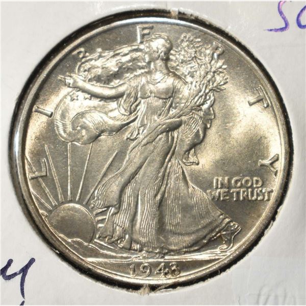 1943 WALKING LIBERTY HALF DOLLAR GEM BU