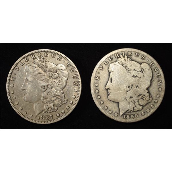 1887-O,1890-O MORGAN DOLLARS