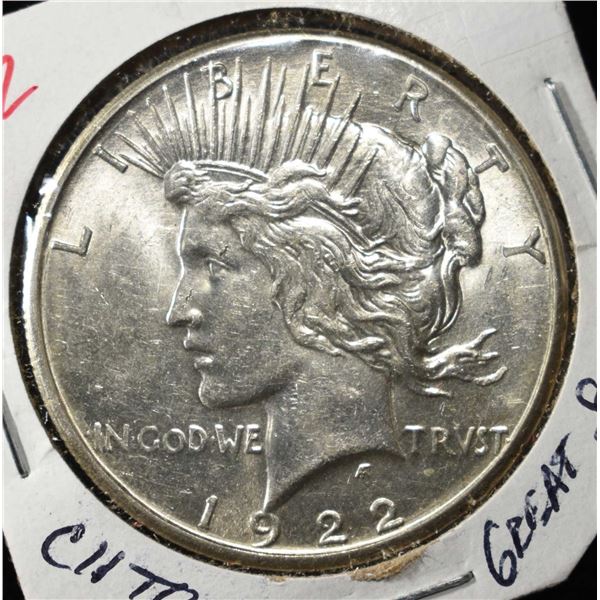 1922-S PEACE DOLLAR CH TO GEM BU