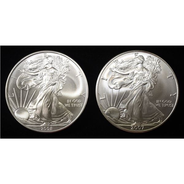 2007, 08 AMERICAN SILVER EAGLES