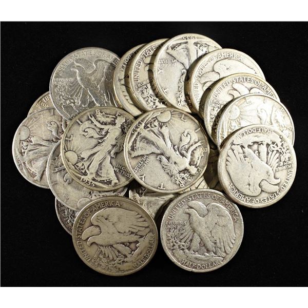 (20)90% SILVER WALKING LIBERTY HALFS