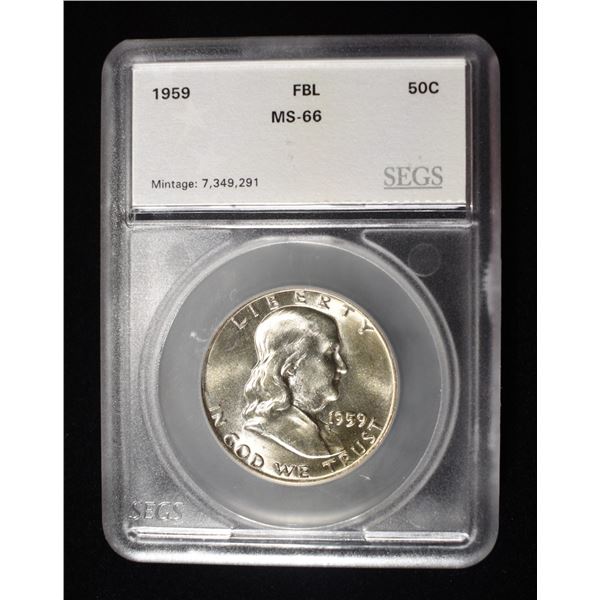 1959 FRANKLIN HALF DOLLAR SEGS GEM BU FBL