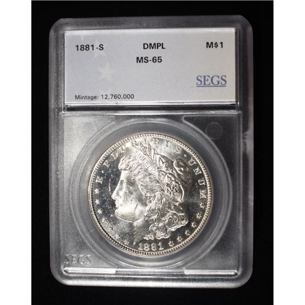 1881-S MORGAN DOLLAR SEGS GEM BU DMPL