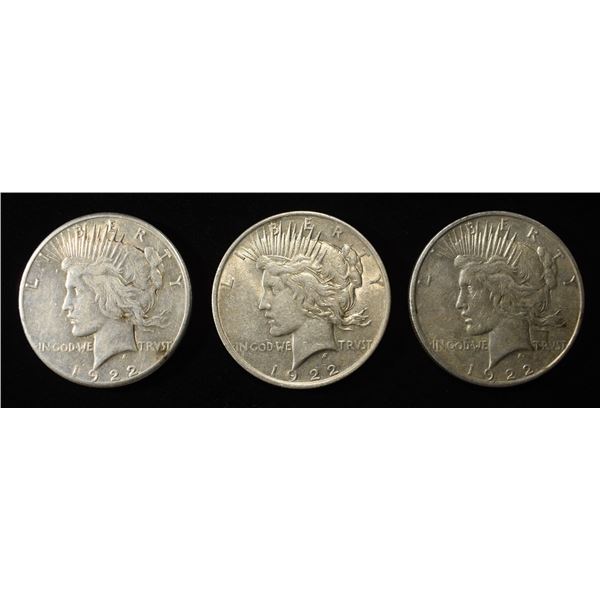 1922 P,D,S PEACE DOLLARS