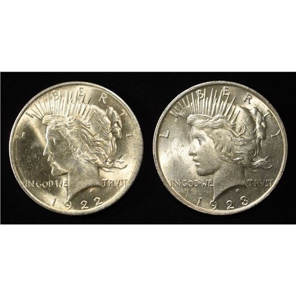 1922 & 1923 PEACE DOLLARS CH BU