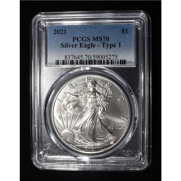 2021 TYPE 1 AMERICAN SILVER EAGLE PCGS MS70