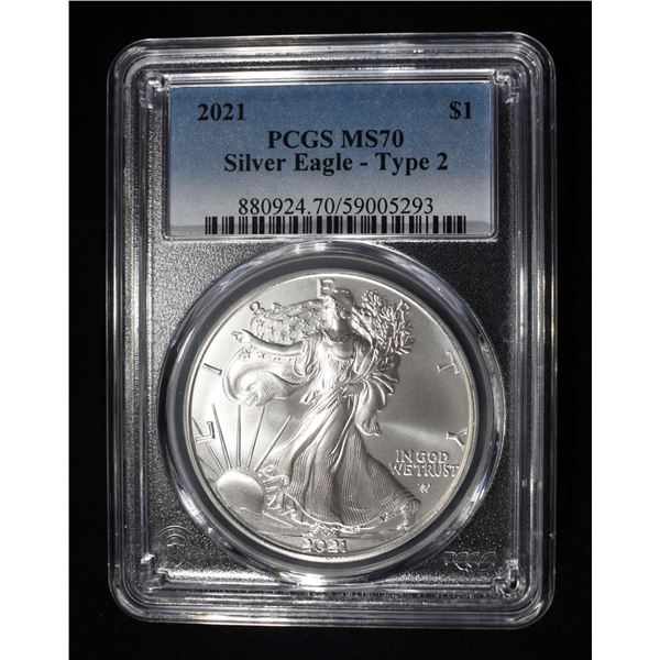 2021 TYPE 2 AMERICAN SILVER EAGLE PCGS MS70