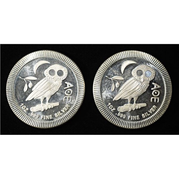 (2) 2020 1 OZ .999 SILVER NIUE OWL ROUNDS