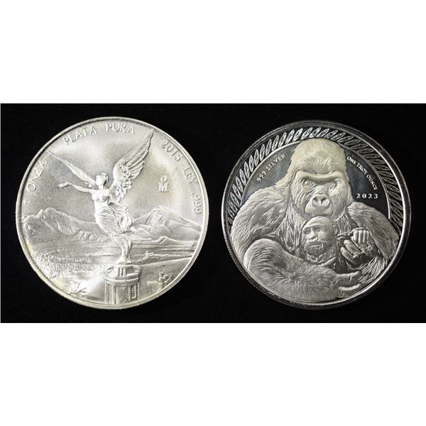 (2) 1 OZ .999 SILVER FOREIGN ROUNDS